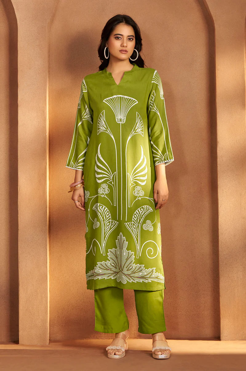 Rust Viscose Rayon Printed Straight Co-Ord Set