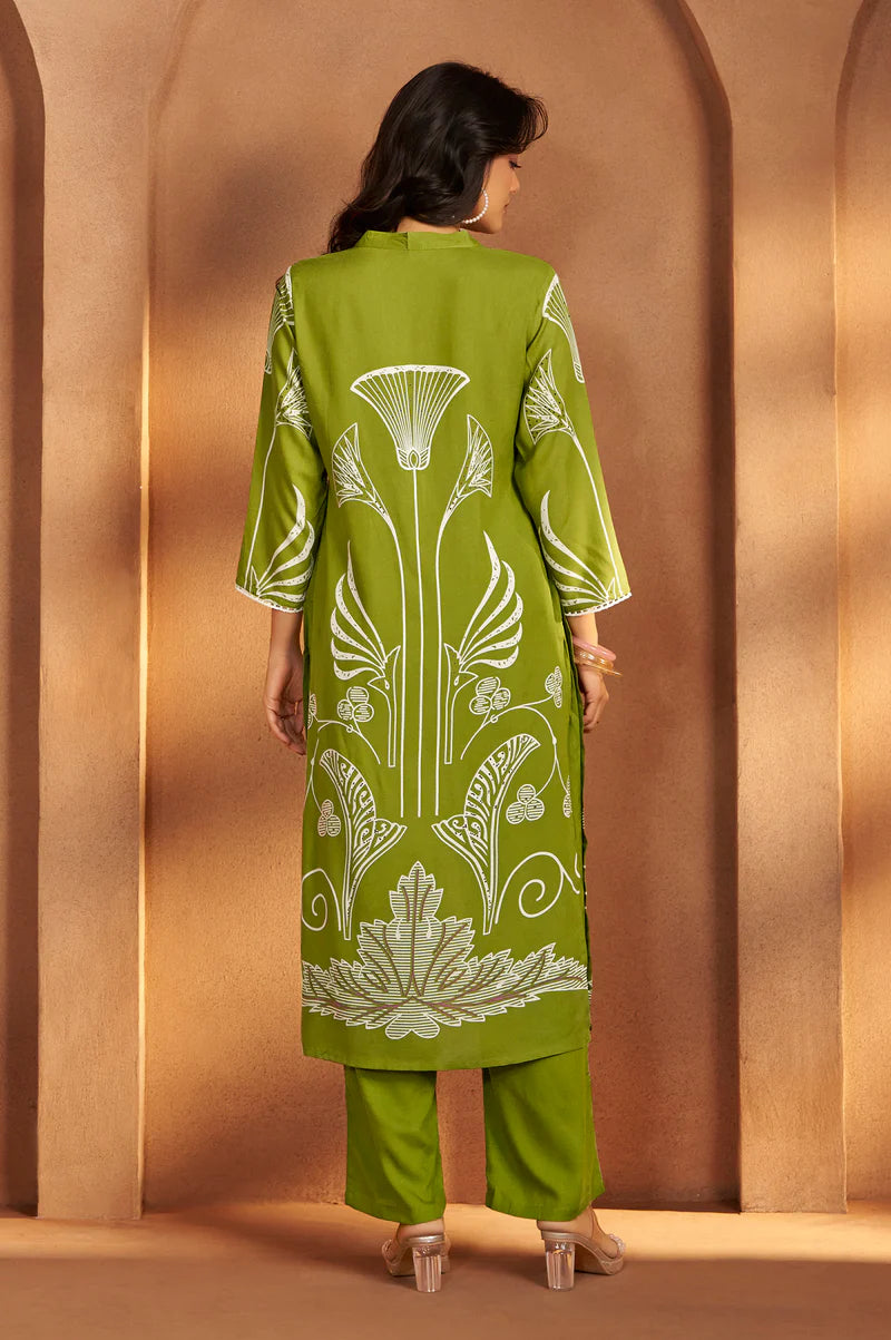 Rust Viscose Rayon Printed Straight Co-Ord Set