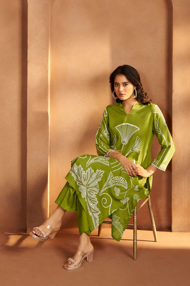 Rust Viscose Rayon Printed Straight Co-Ord Set