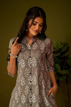 Olive Green Kantha Print Cotton A-line Kurta
