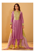 Light Pink Roman Silk Embroidered Flared Kurta Set Dupatta
