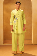 Women Pink Pure Cotton Embroidered Straight Kurta Co-Ord Set