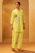 Women Pink Pure Cotton Embroidered Straight Kurta Co-Ord Set