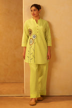 Women Pink Pure Cotton Embroidered Straight Kurta Co-Ord Set