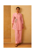 Women Pink Pure Cotton Embroidered Straight Kurta Co-Ord Set