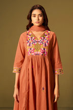 Orange Pure Cotton Embroidered Kurta Set with Dupatta