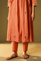 Orange Pure Cotton Embroidered Kurta Set with Dupatta