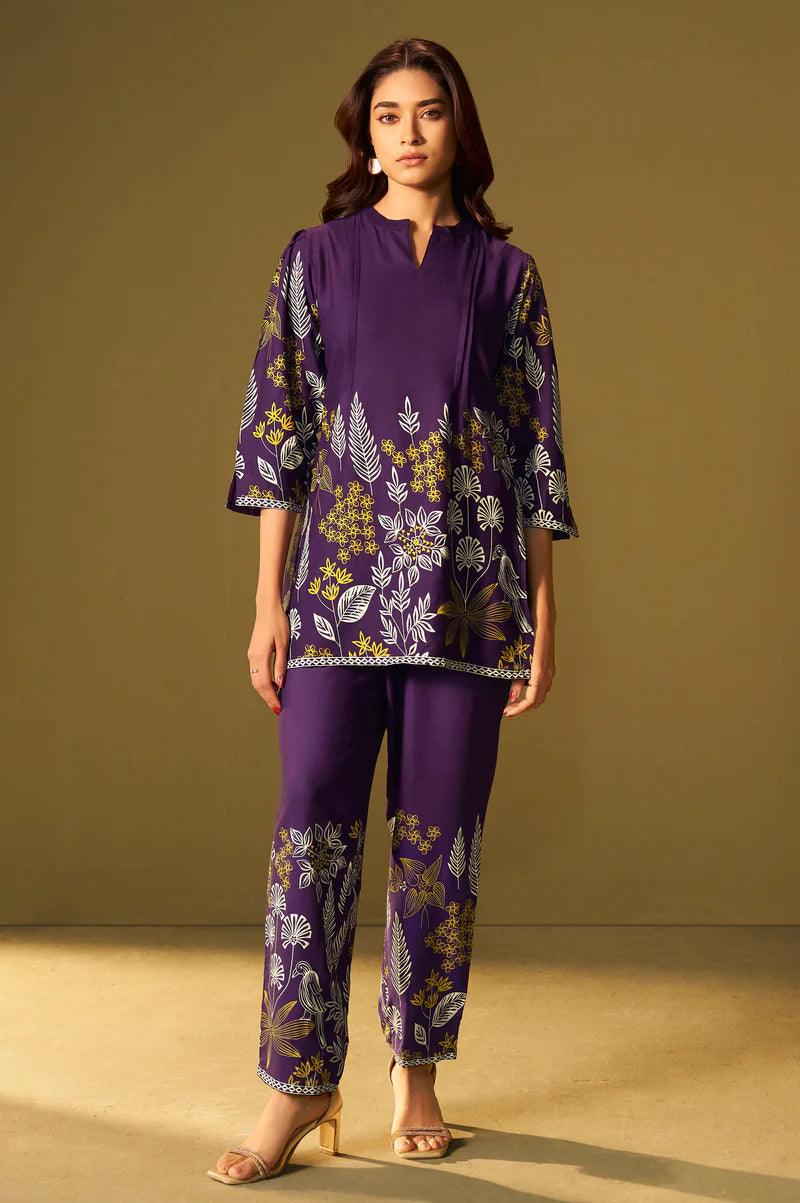 Purple Rayon Floral Printed Co-Ord Set