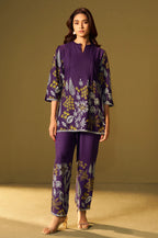 Purple Rayon Floral Printed Co-Ord Set