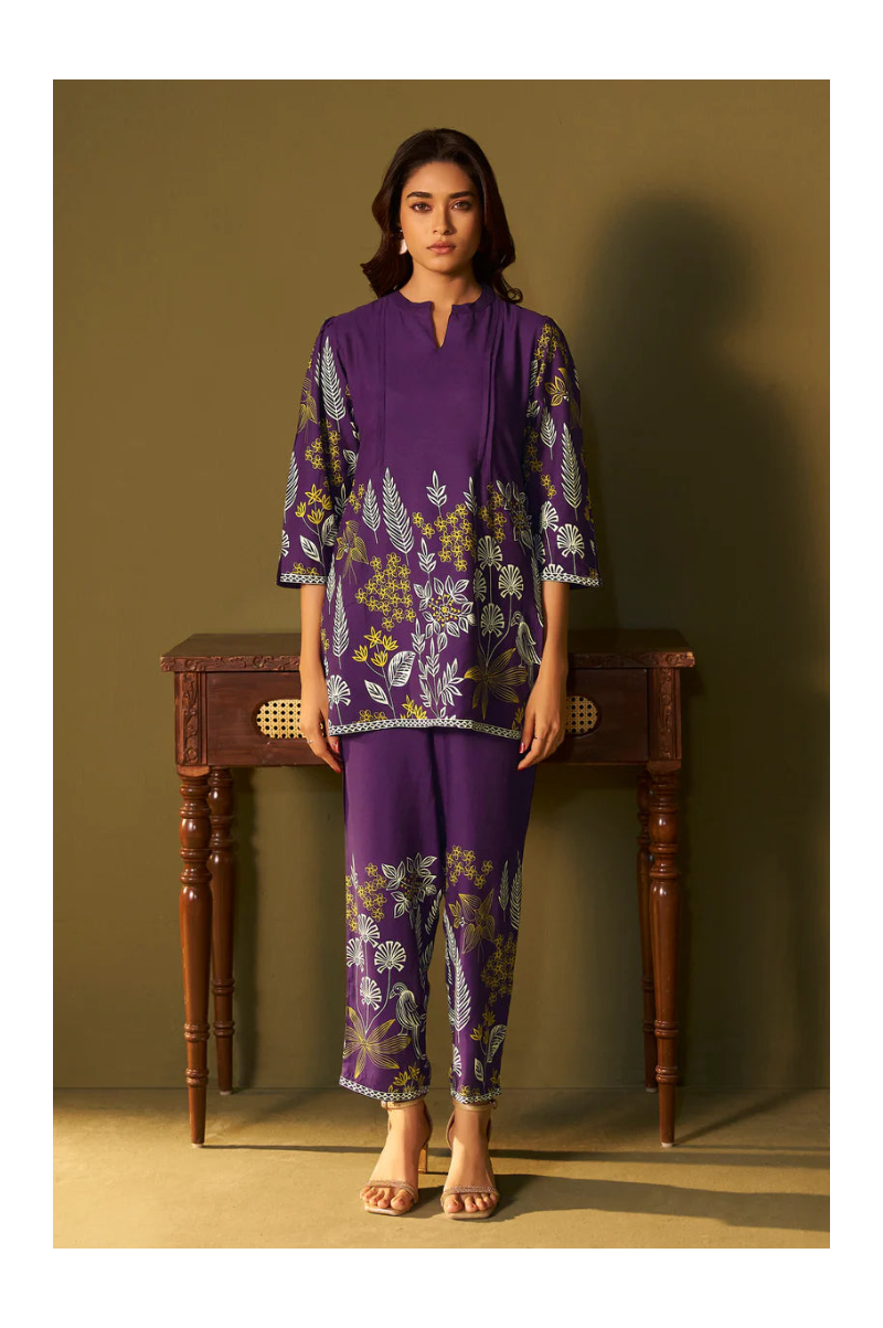 Purple Rayon Floral Printed Co-Ord Set