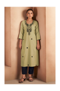 Pista Green Cotton Blend Chikankari Embroidered Kurta