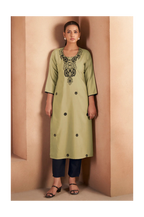 Pista Green Cotton Blend Chikankari Embroidered Kurta