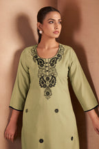 Pista Green Cotton Blend Chikankari Embroidered Kurta