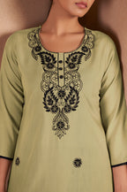 Pista Green Cotton Blend Chikankari Embroidered Kurta