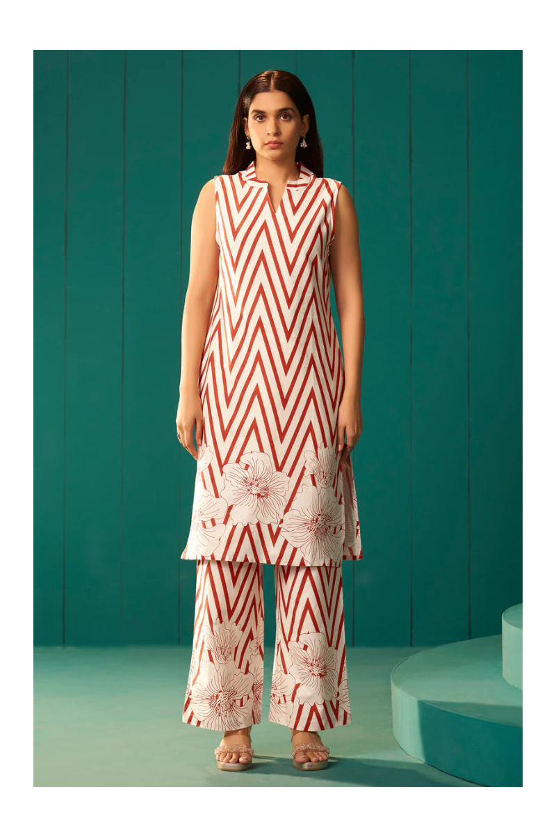 White Pure Cotton Printed Co-Ord Set For Women