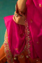 Pink Chinnon Embroidered Kurta Set With Dupatta