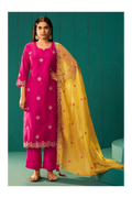 Pink Chinnon Embroidered Kurta Set With Dupatta