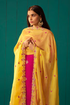 Pink Chinnon Embroidered Kurta Set With Dupatta