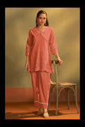 Women’s Pure Cotton Rust Schiffli Co-Ord Set