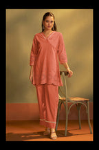 Women’s Pure Cotton Rust Schiffli Co-Ord Set