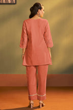 Women’s Pure Cotton Rust Schiffli Co-Ord Set