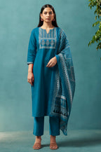 Red Cotton Blend Digital Printed Straight Kurta Set