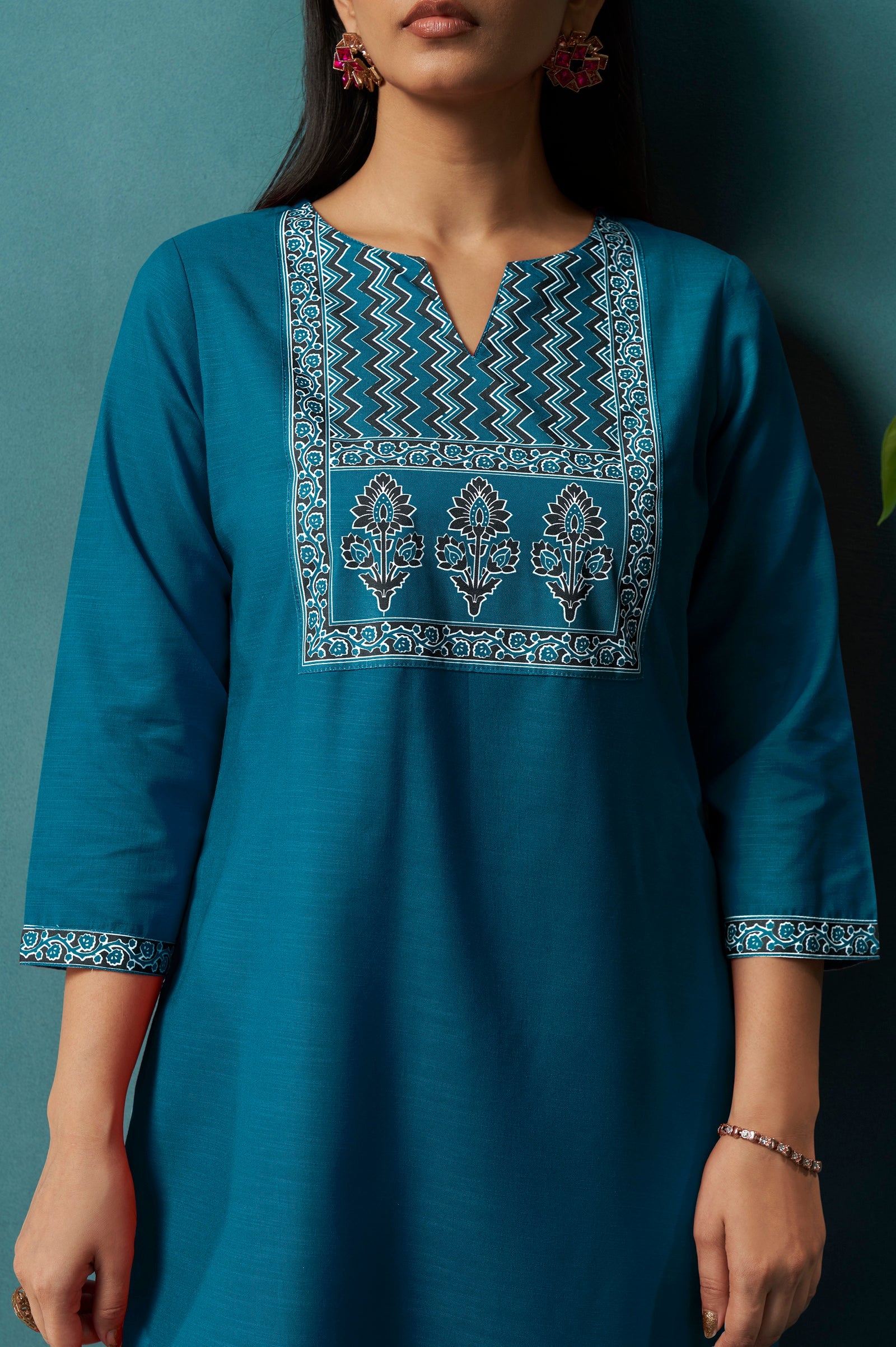 Red Cotton Blend Digital Printed Straight Kurta Set
