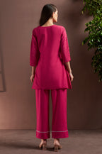 Women’s Dark Pink Pure Cotton Schiffli Co-Ord Set