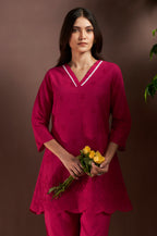 Women’s Dark Pink Pure Cotton Schiffli Co-Ord Set
