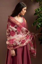 Wine Chinnon Embroidered Straight Kurta Set