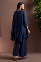 Rust Silk Blend Embroidered and Mirrorworka Straight Kurta Set with Choker Net Dupatta