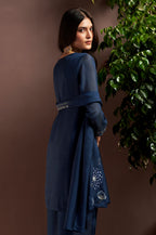 Rust Silk Blend Embroidered and Mirrorworka Straight Kurta Set with Choker Net Dupatta