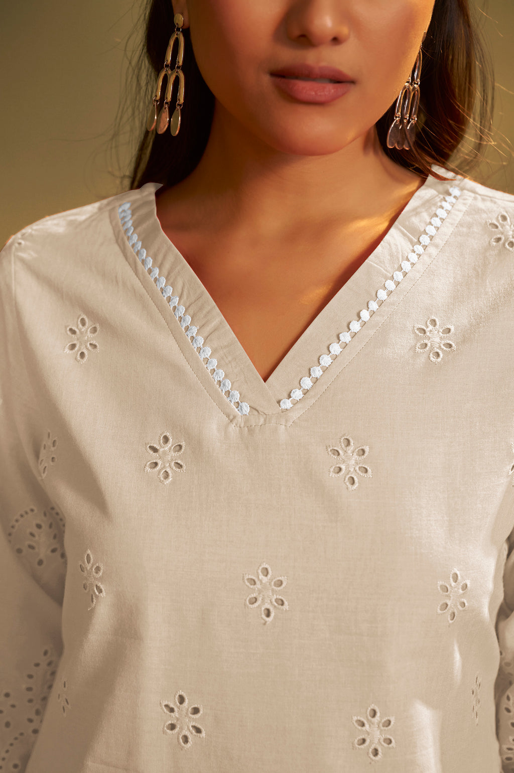 Women’s Cream Pure Cotton Schiffli Co-Ord Set