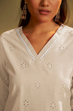Women’s Cream Pure Cotton Schiffli Co-Ord Set