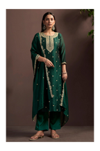 Green Vichitra Silk Embroidered Straight Kurta Set with Embroidered Dupatta