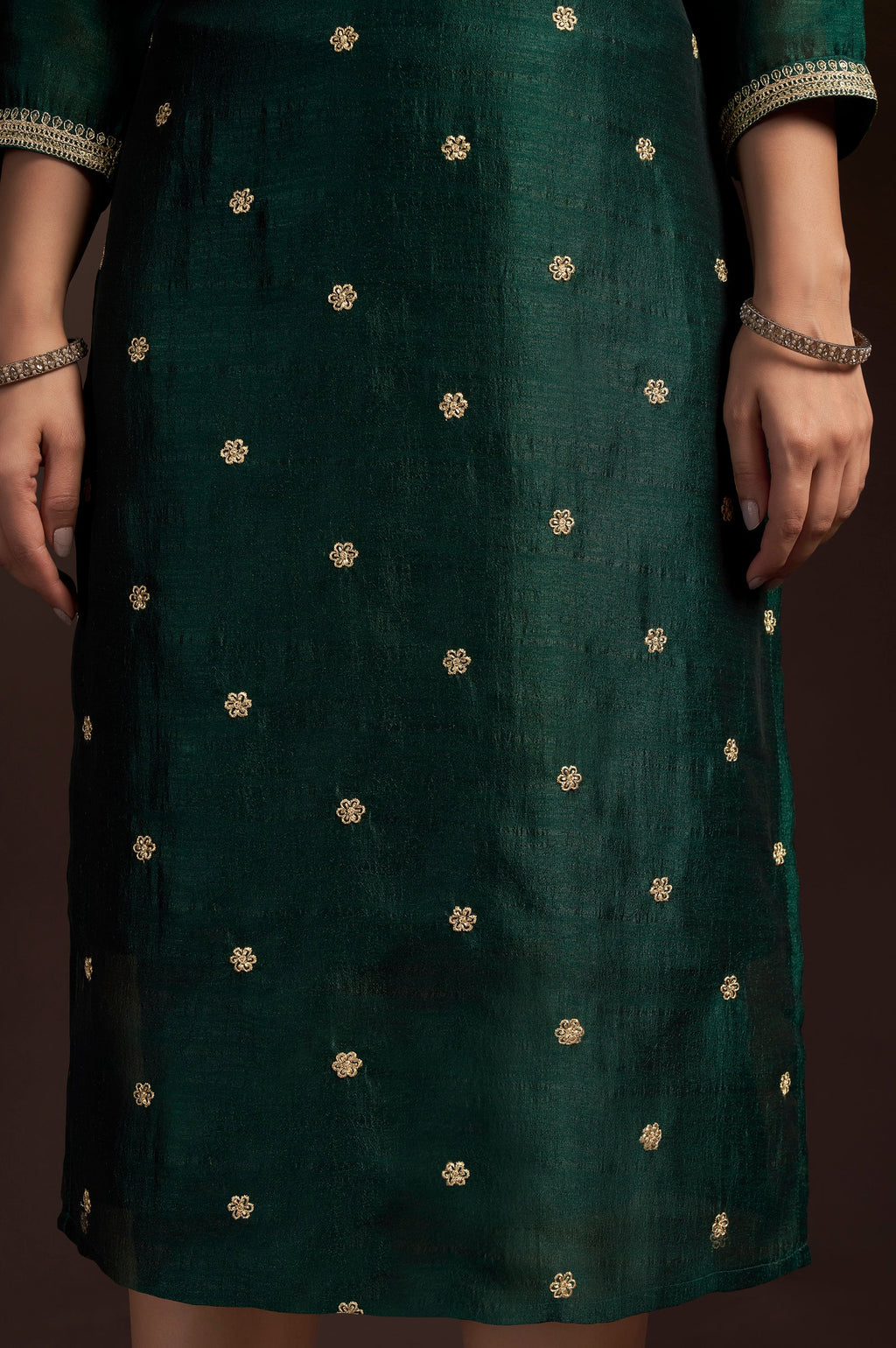 Green Vichitra Silk Embroidered Straight Kurta Set with Embroidered Dupatta