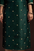 Green Vichitra Silk Embroidered Straight Kurta Set with Embroidered Dupatta