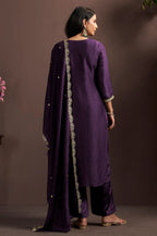 Green Vichitra Silk Embroidered Straight Kurta Set with Embroidered Dupatta
