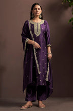 Green Vichitra Silk Embroidered Straight Kurta Set with Embroidered Dupatta