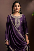 Green Vichitra Silk Embroidered Straight Kurta Set with Embroidered Dupatta