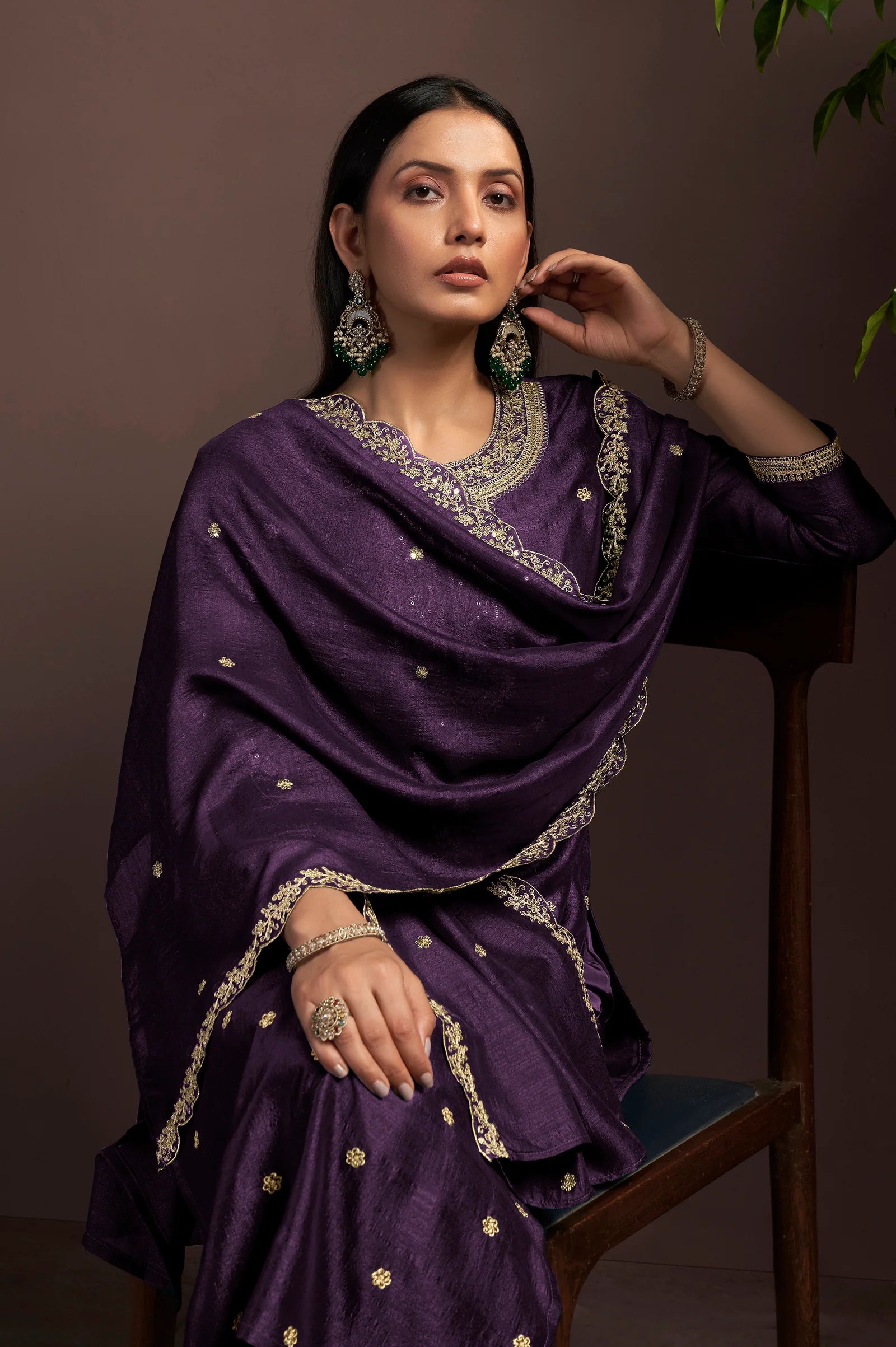 Green Vichitra Silk Embroidered Straight Kurta Set with Embroidered Dupatta