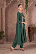 Wine Chinnon Embroidered Flared Kurta Set with Jacquard Chanderi Dupatta