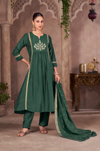 Wine Chinnon Embroidered Flared Kurta Set with Jacquard Chanderi Dupatta