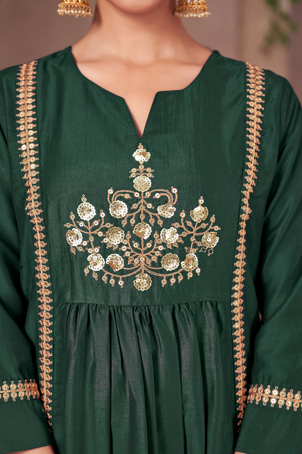 Wine Chinnon Embroidered Flared Kurta Set with Jacquard Chanderi Dupatta