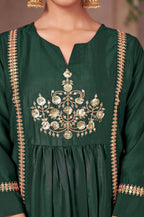 Wine Chinnon Embroidered Flared Kurta Set with Jacquard Chanderi Dupatta