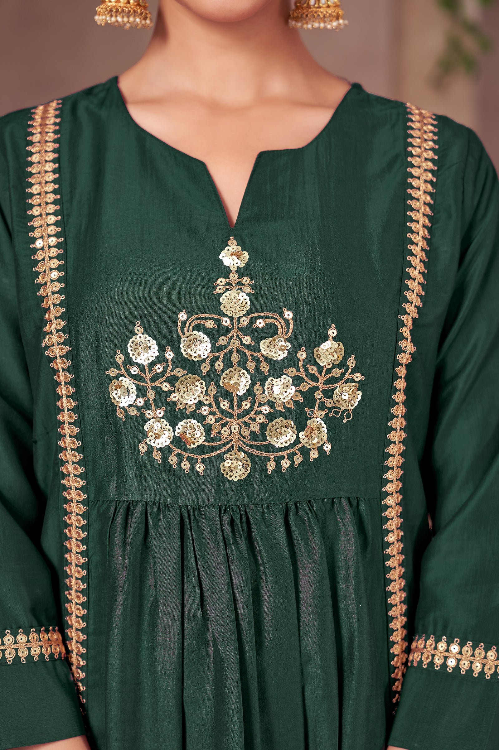 Wine Chinnon Embroidered Flared Kurta Set with Jacquard Chanderi Dupatta
