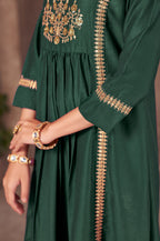 Wine Chinnon Embroidered Flared Kurta Set with Jacquard Chanderi Dupatta