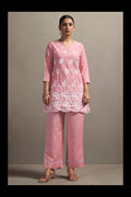 Women's Pink Pure Cotton Schiffli Embroidered Straight Co-Ord Set