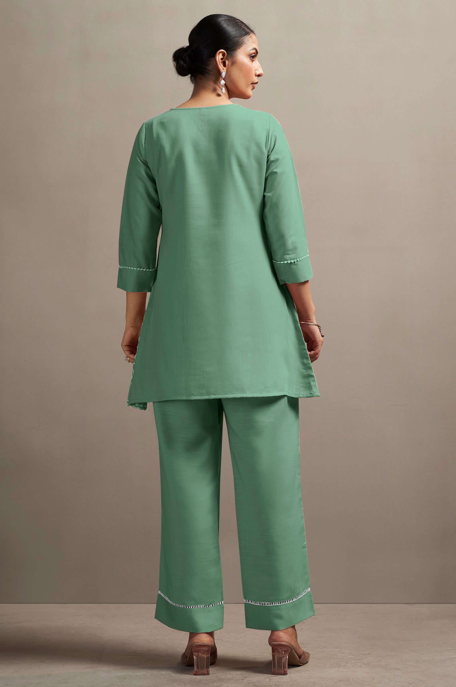 Women's Pink Pure Cotton Schiffli Embroidered Straight Co-Ord Set