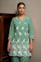 Women's Pink Pure Cotton Schiffli Embroidered Straight Co-Ord Set